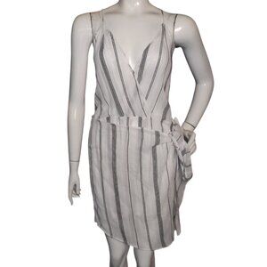 VIX PAULA HERMANNY Dress, M, White/Black Stripes, Faux Wrap,Hip Tie, Lightweight